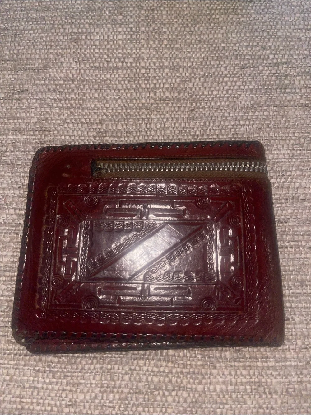 Vintage Tooled Leather Wallet with Native American Design Retro Rustic Farm